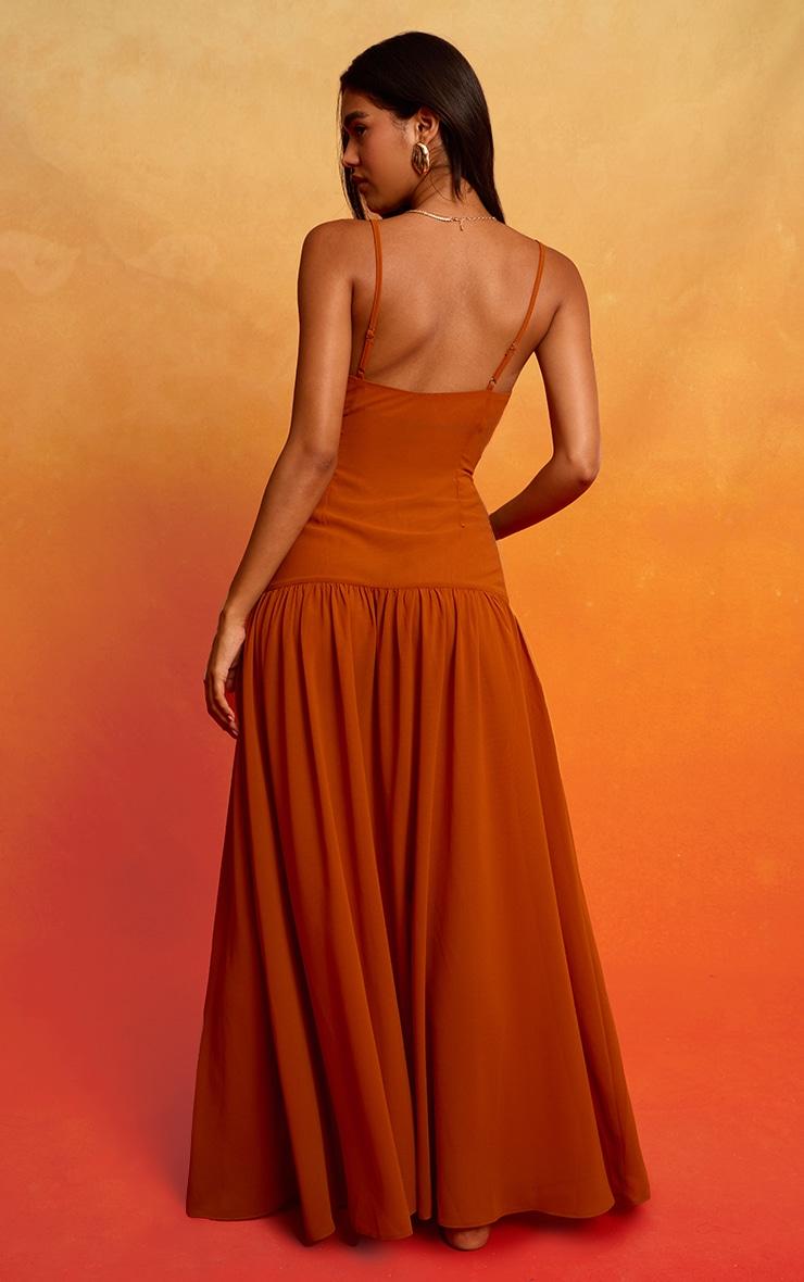Rust Chiffon Ruched Maxi Beach Dress Product Image