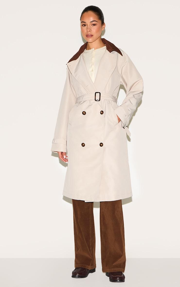 Beige Contrast Collar Trench Product Image