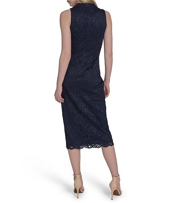 Vince Camuto Mock Neck Sleeveless Shirred Lace Bodycon Midi Dress Product Image