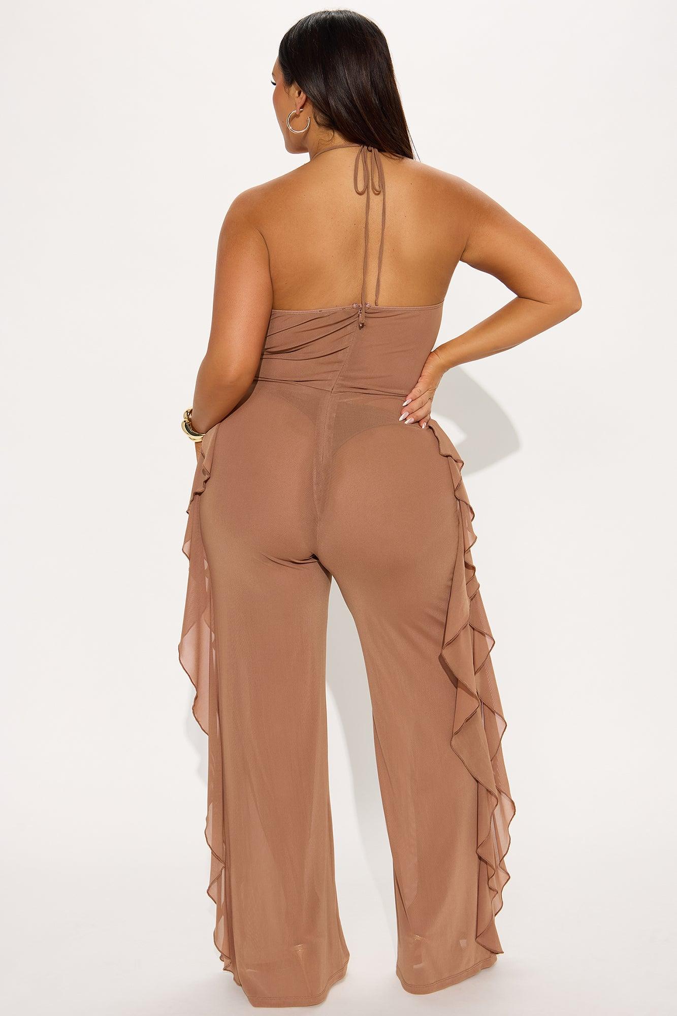 Electric Feeling Mesh Jumpsuit - Mocha Product Image