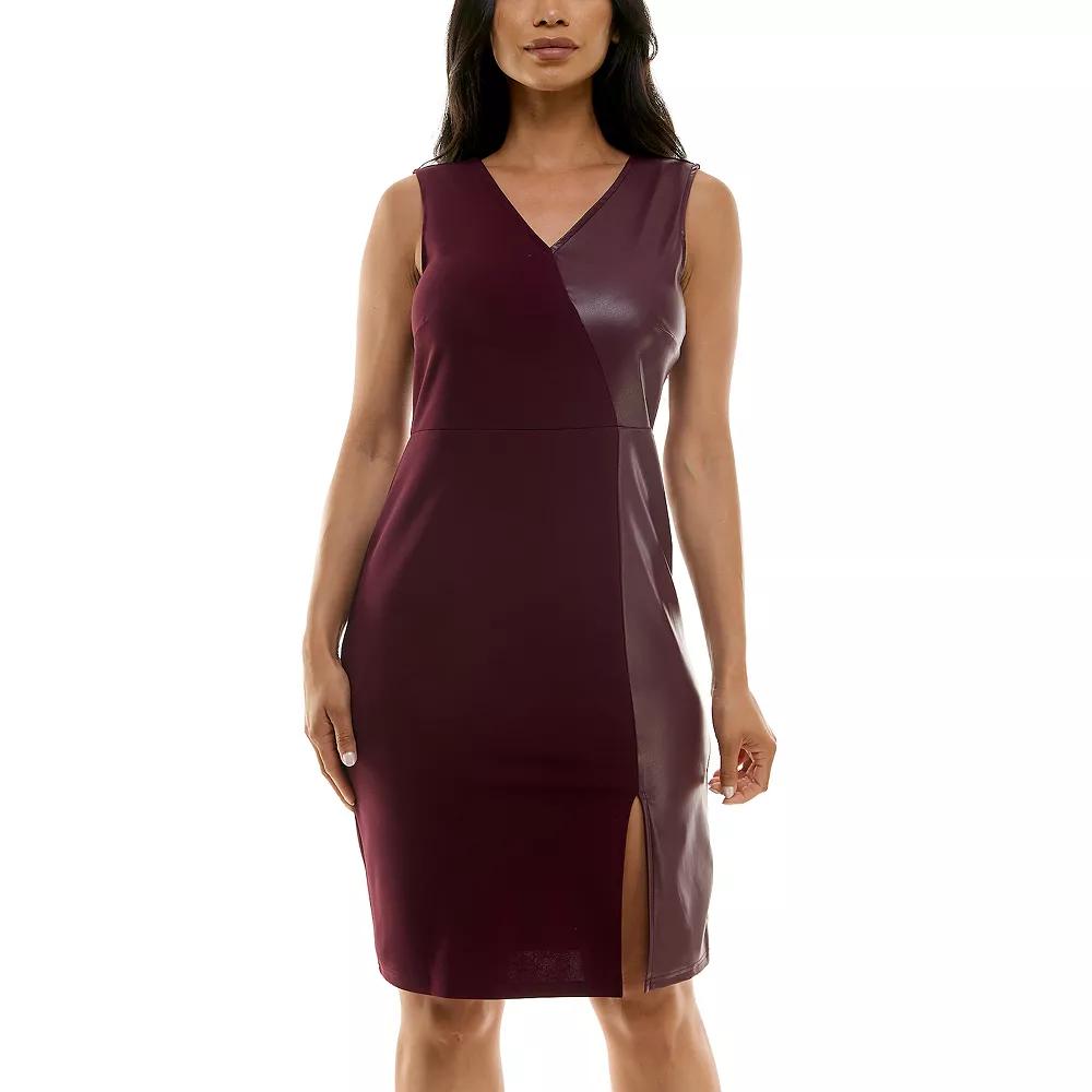 Women's Nina Leonard Mixed Pleather Sheath Dress,  Product Image