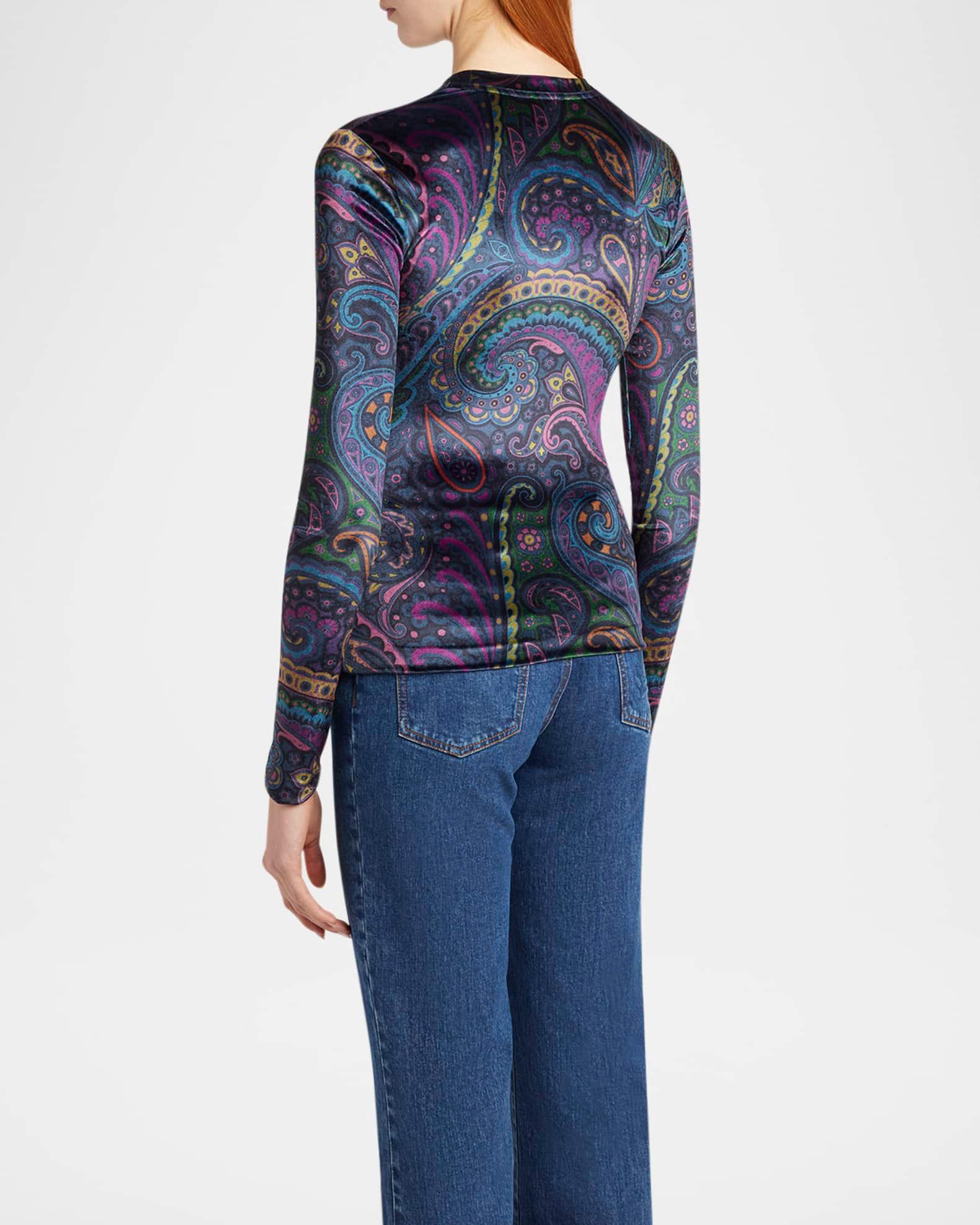 Emerald Paisley Velvet Long-Sleeve Top Product Image