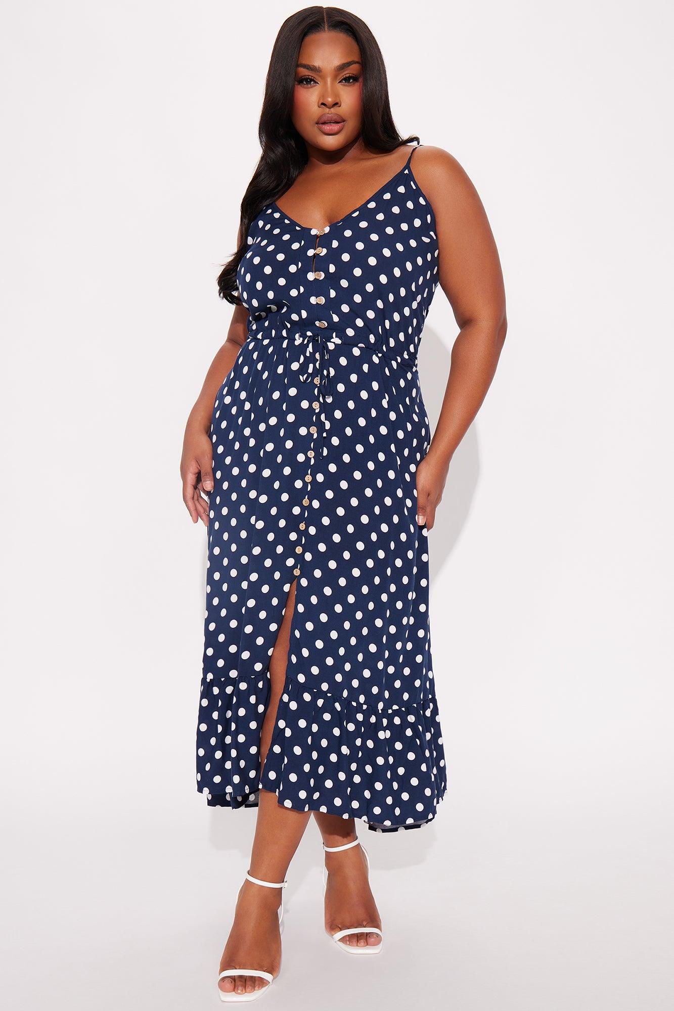 Daphne Polka Dot Midi Dress - Navy Product Image