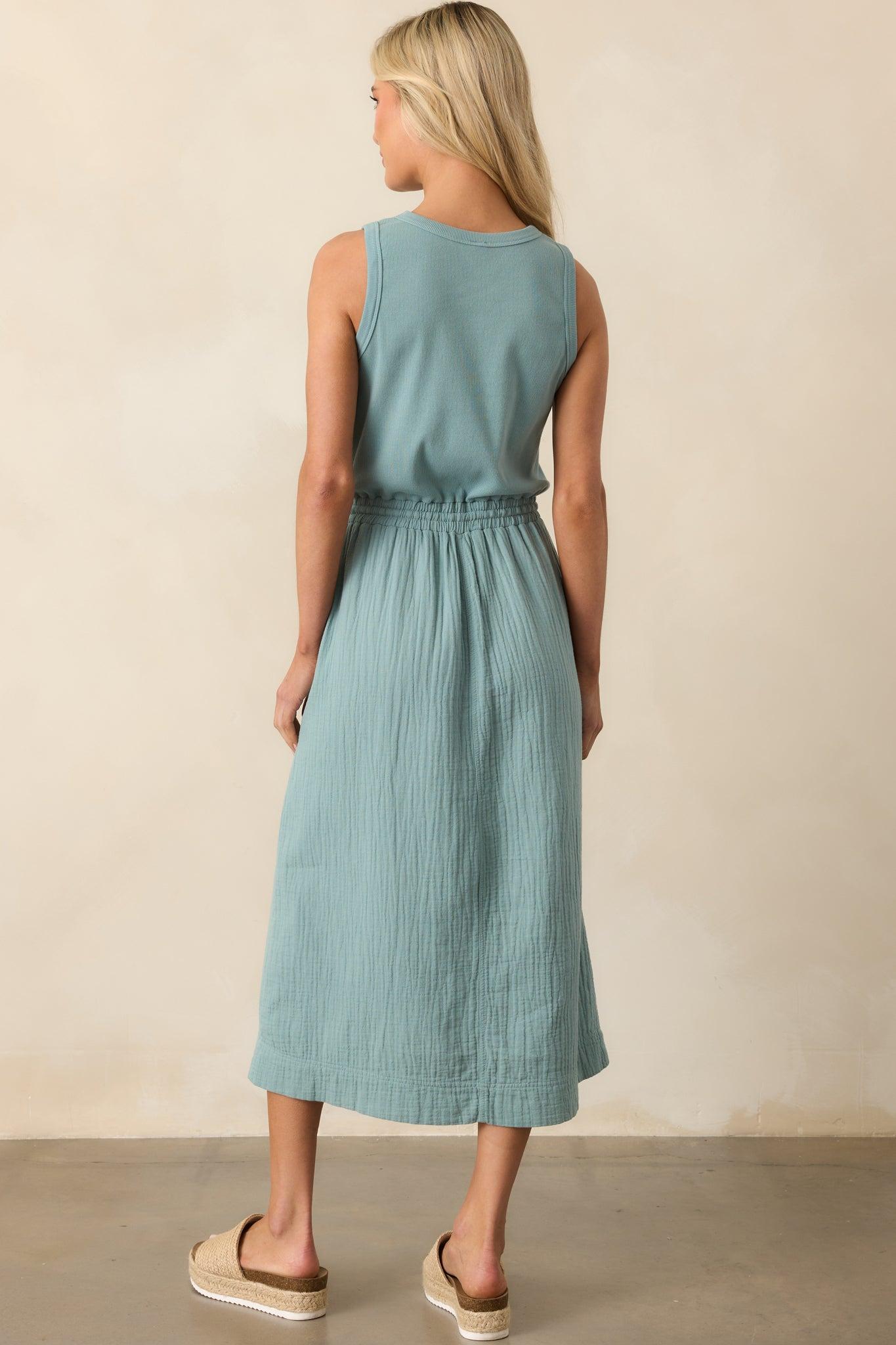 Moving Slowly Sage Cotton Gauze Sleeveless Midi Dress Product Image