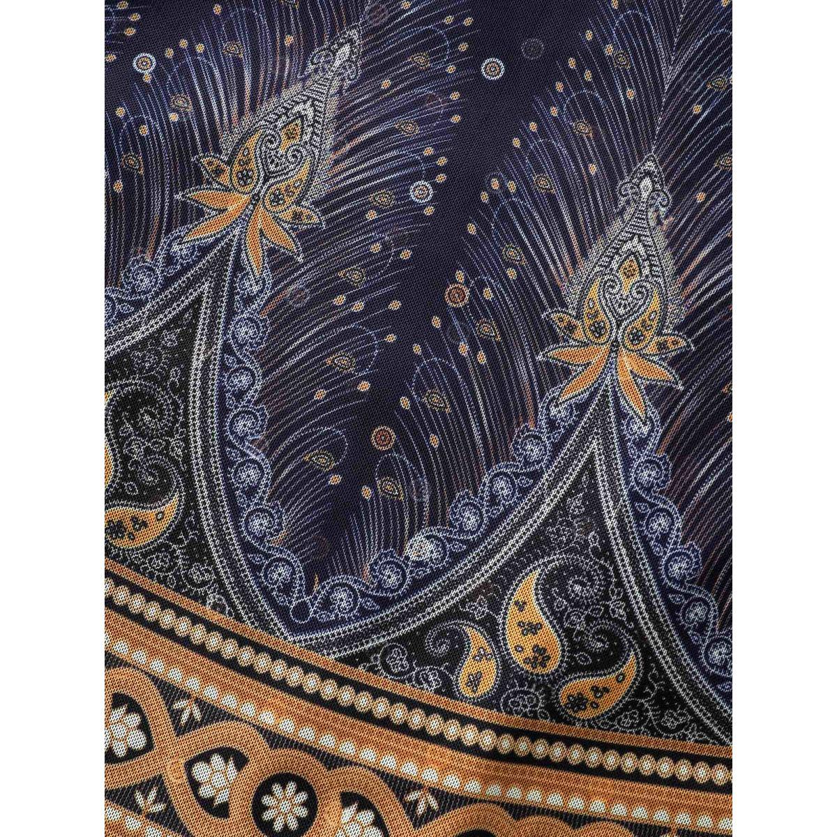 Plus Size Boho Print Overlap Collar Mesh Crisscross Swim Dress Women's Swimwear Indigo Beach Bodycon Overlap Collar High stretch Curve Swim Dresses BloomChic 14-16/1X Product Image