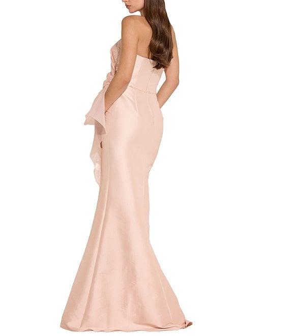Terani Couture Asymmetrical Neck Strapless Sheath Long Gown Product Image