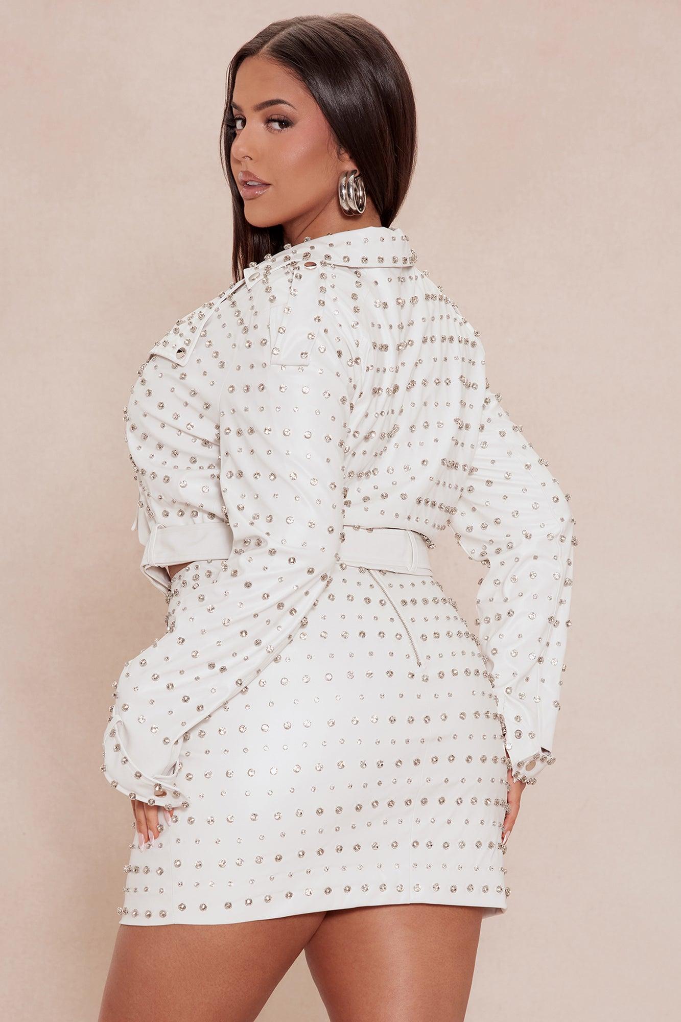 Heatherlyn Embellished Leather Skirt Set - White Product Image