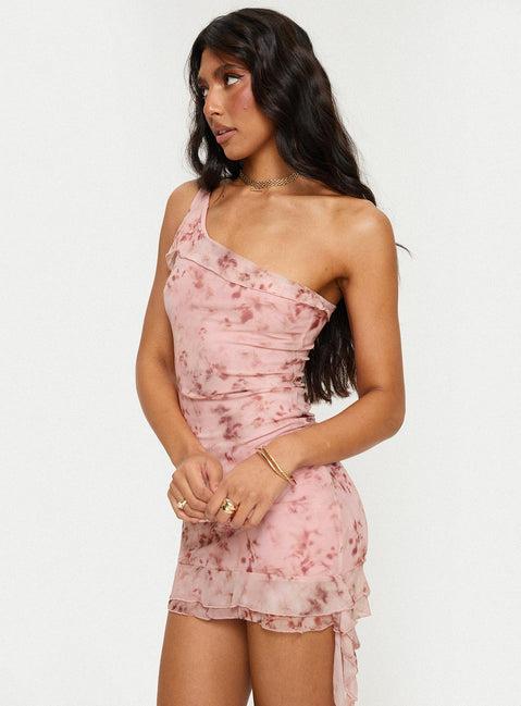 Bramwell One Shoulder Mini Dress Pink Product Image