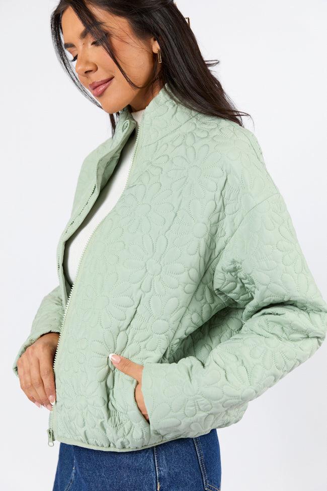 Full Bloom Sage Flower Quilted Zip Up Jacket FINAL SALE Product Image