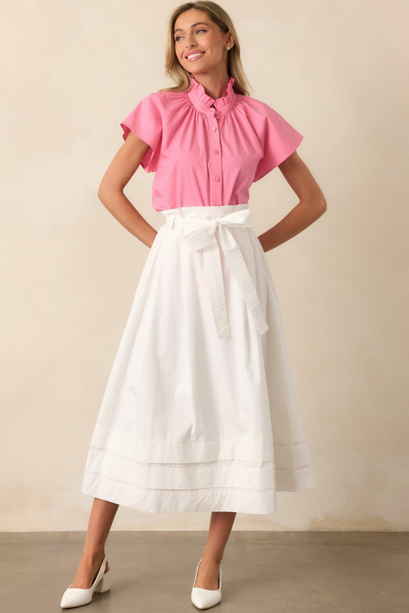 Ashford White Cotton Midi Skirt Product Image