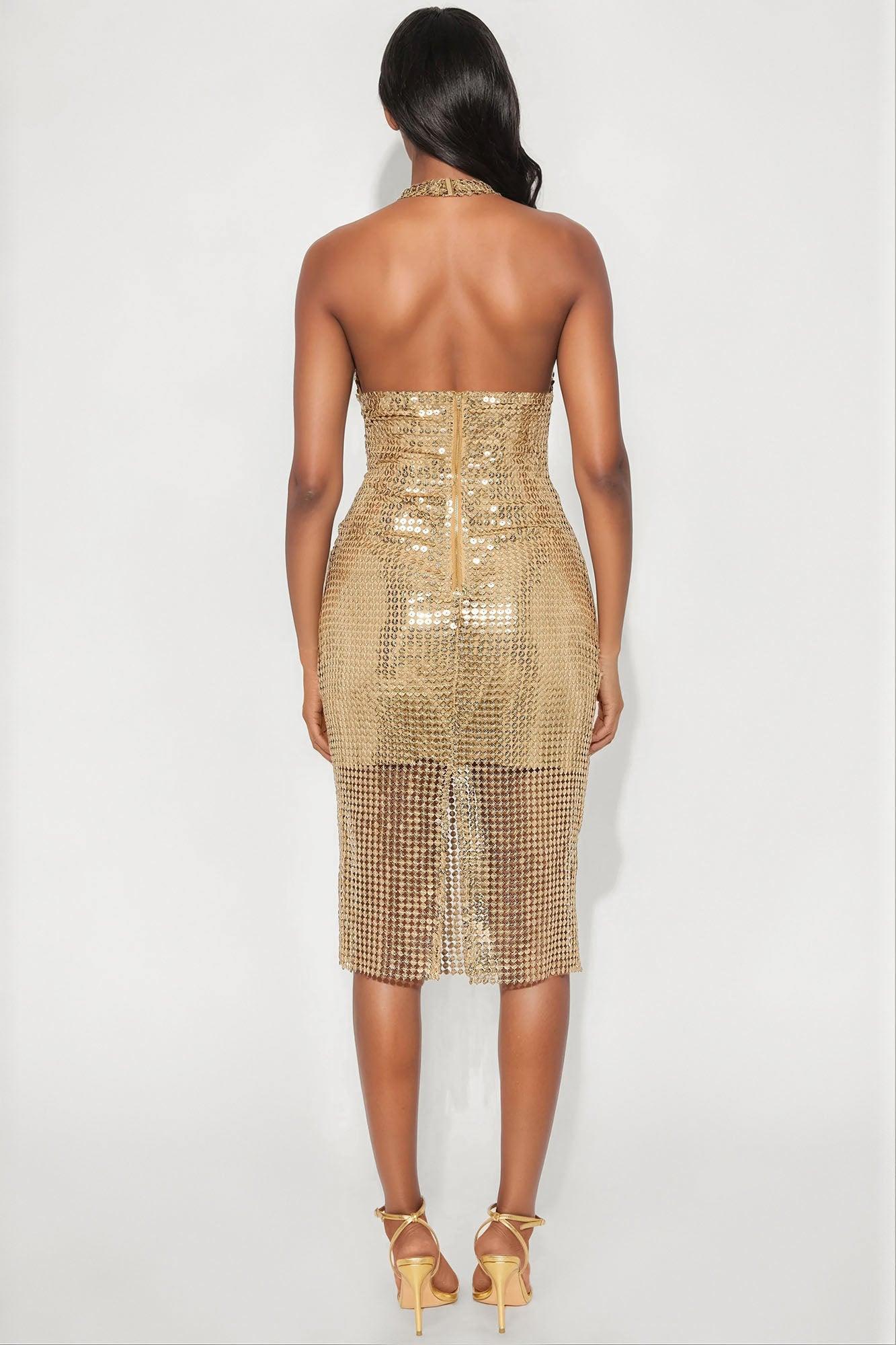 Grecian Getaway Sequin Midi Dress - Gold Female Product Image