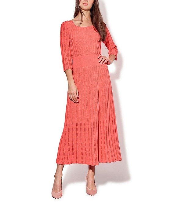 Ming Wang Pointelle Tonal Knit Square Neck 3/4 Sleeve Midi Dress Product Image