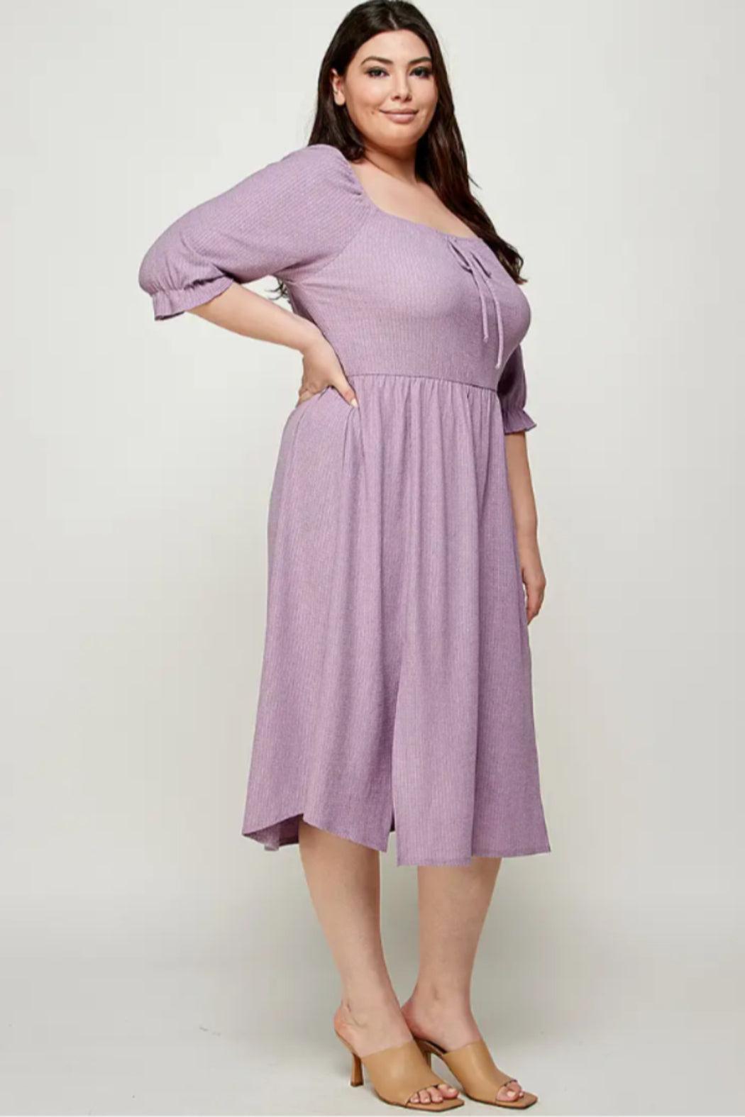 Square Neck Midi Dress With Slits Product Image