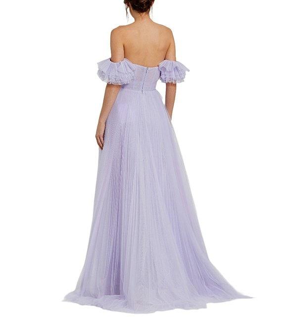 Mac Duggal Off-The-Shoulder Sweetheart Neckline Corset Bodice Tulle Ballgown Product Image