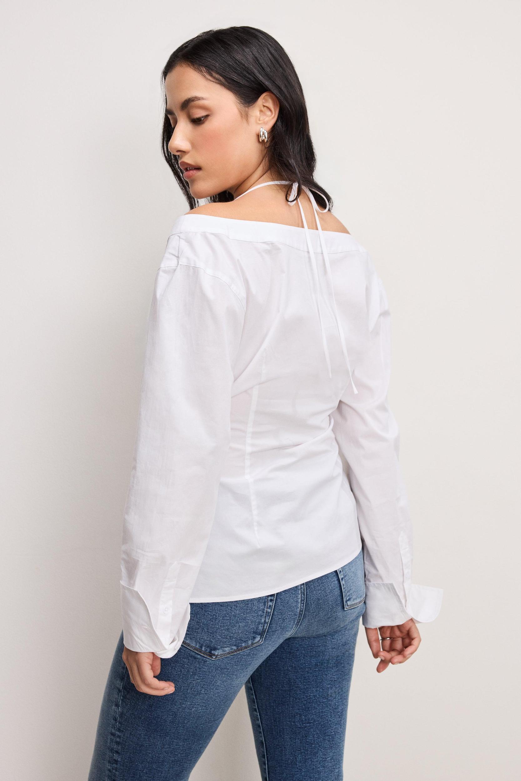 POPLIN OFF SHOULDER TOP | WHITE001 Product Image