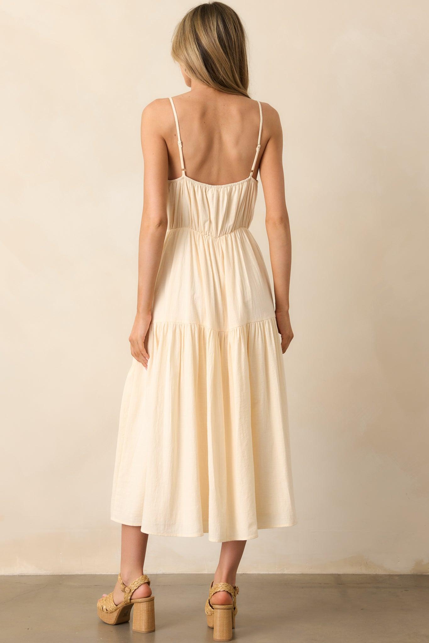 Everything & More Natural Cotton Crochet Bodice Midi Dress Product Image