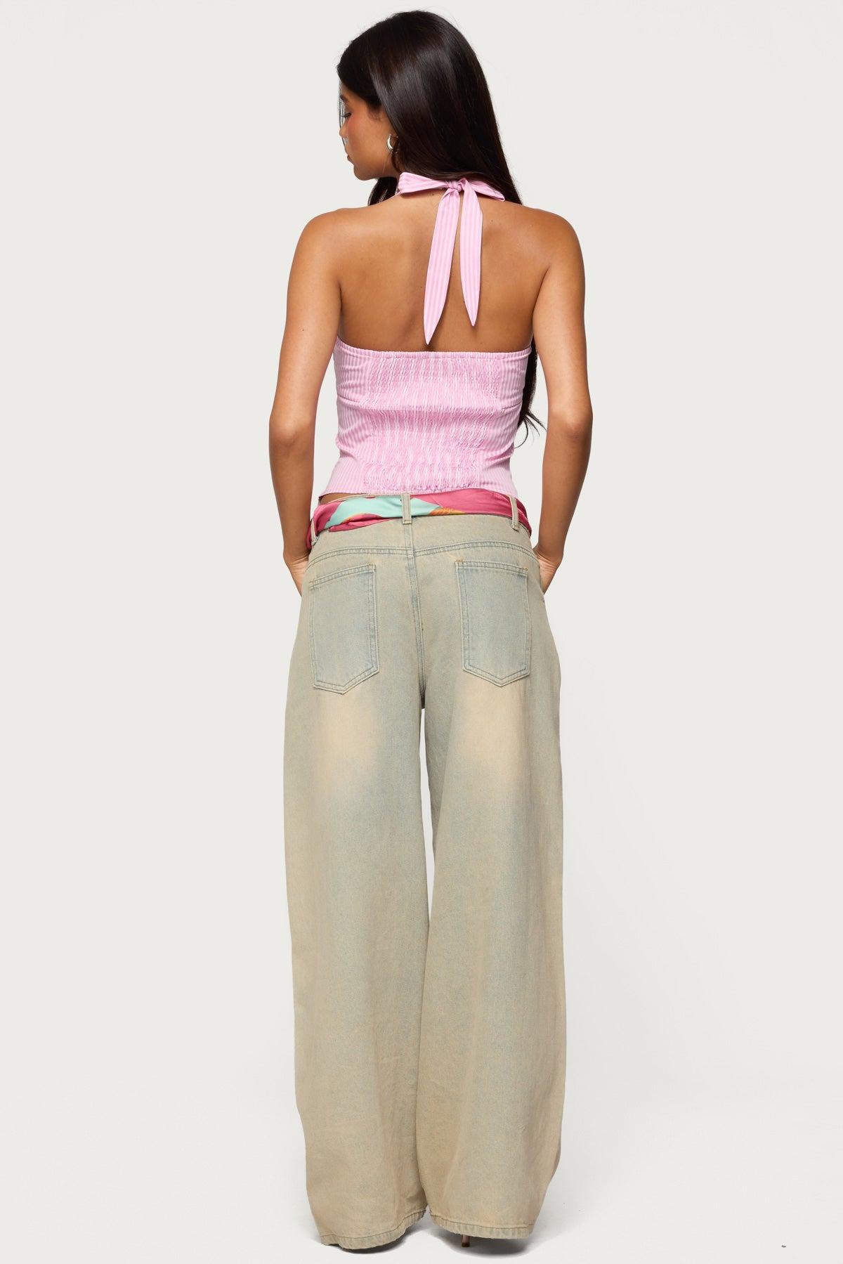 Caitie Striped Buckle Halter Top Product Image