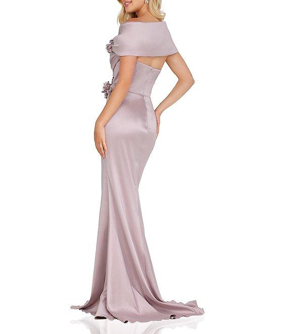 Terani Couture Beaded Off-the-Shoulder Cap Sleeve Back Detail Mermaid Gown Product Image