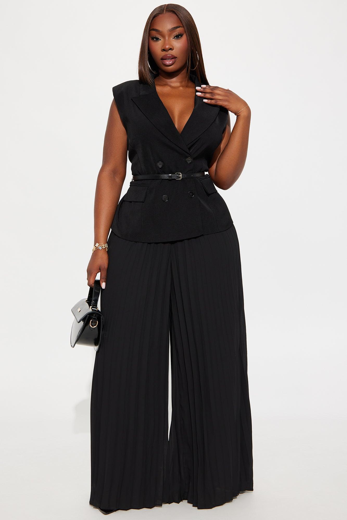 Veronica Belted Vest Pleated Pant Set - Black Female Product Image