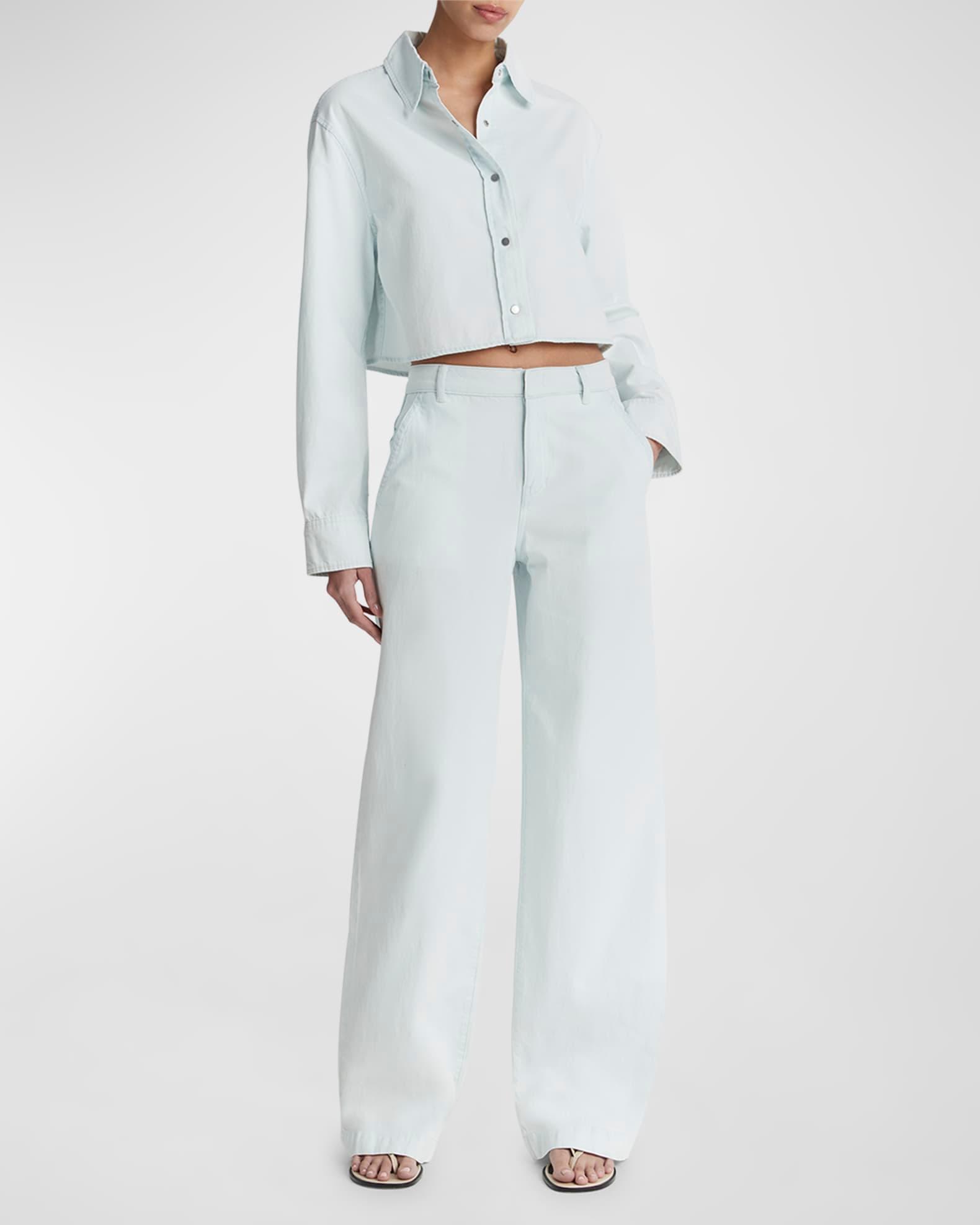 Cotton Twill Cropped Snap-Front Shirt Product Image