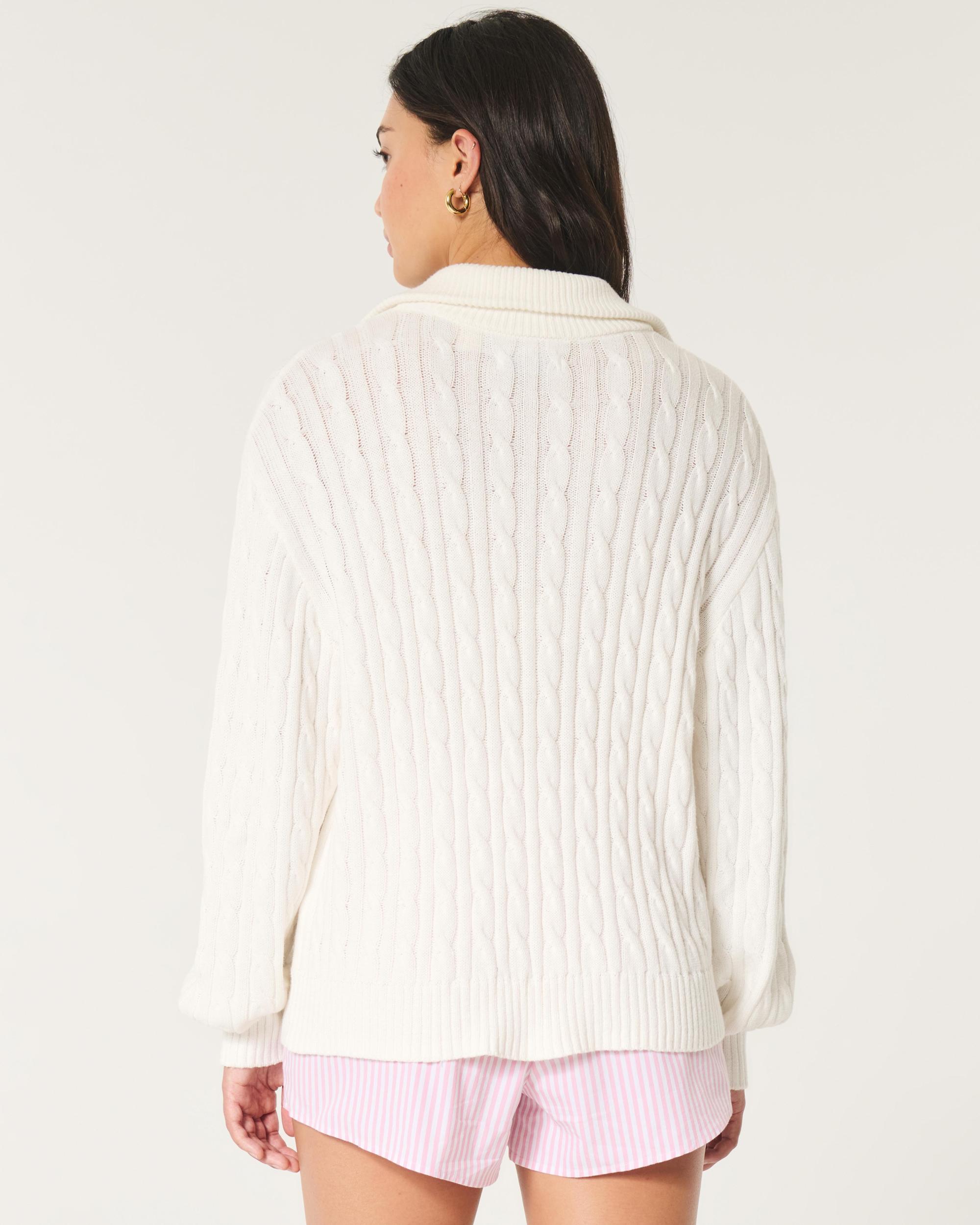 Oversized Cable-Knit Half-Zip Sweater Product Image