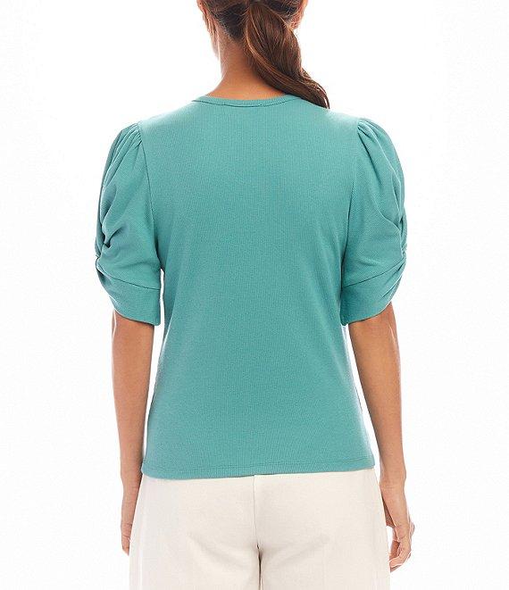 Karen Kane Petite Size Twisted Short Puff Sleeve V-Neck Top Product Image