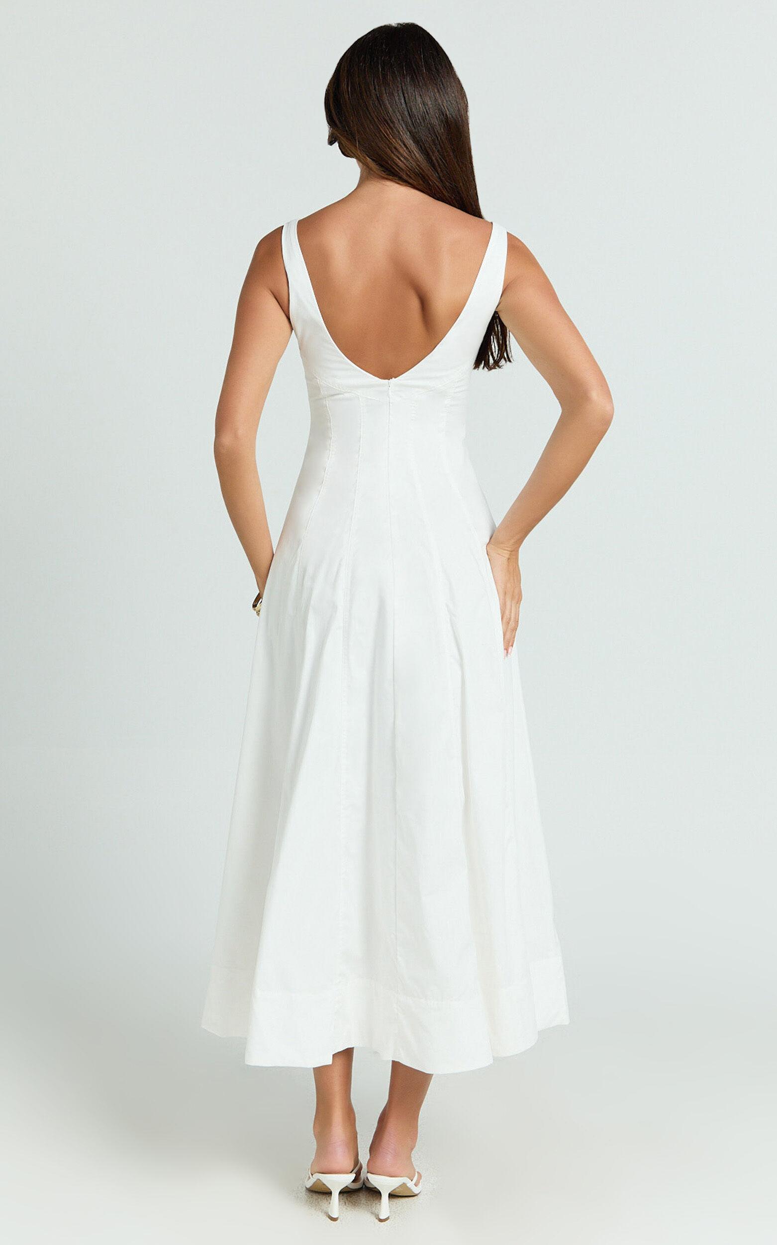Kristi Midi Dress - Scoop Neck Fit And Flare Dress in Off White Product Image