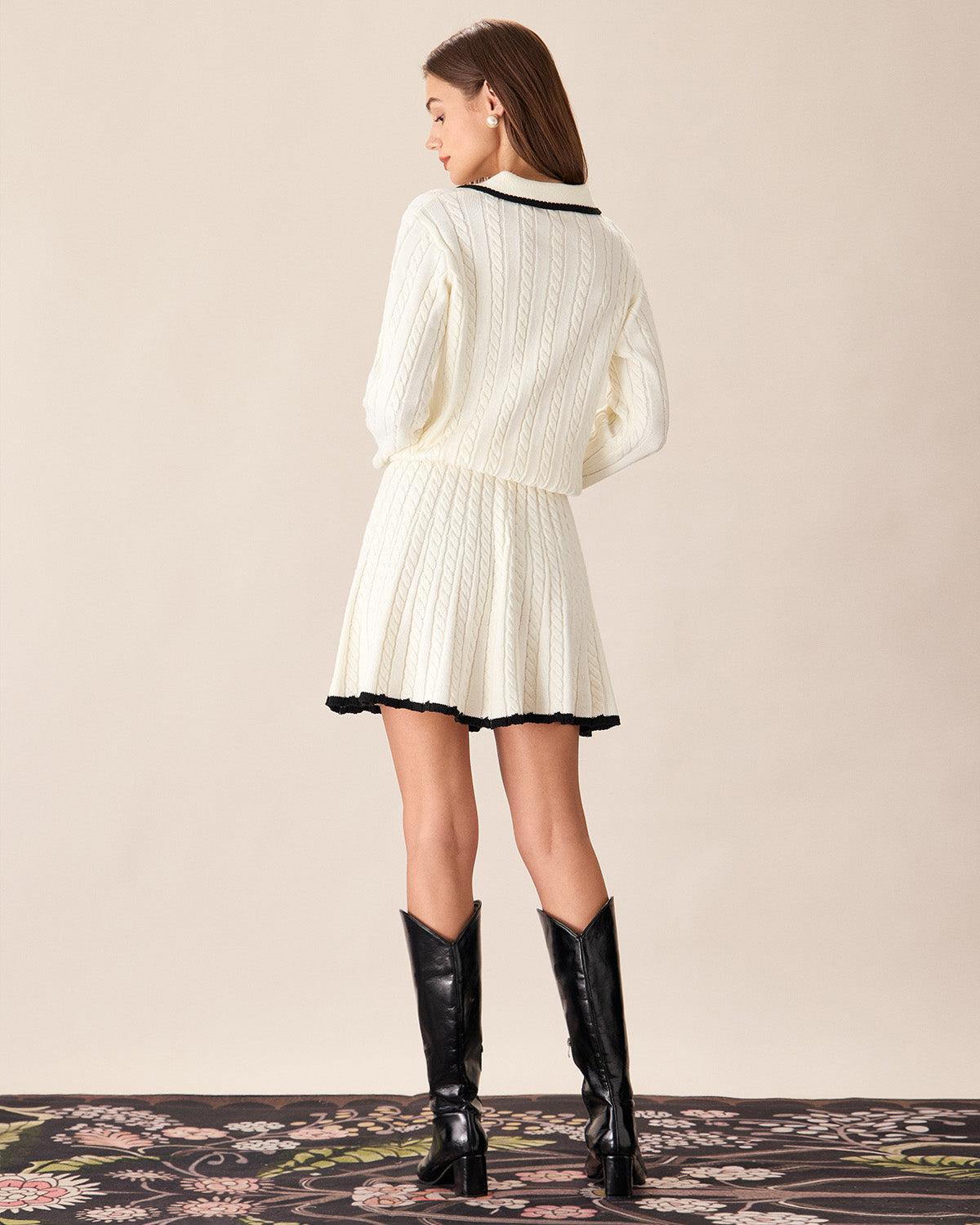 White Contrasting Knitted Mini Skirt Product Image