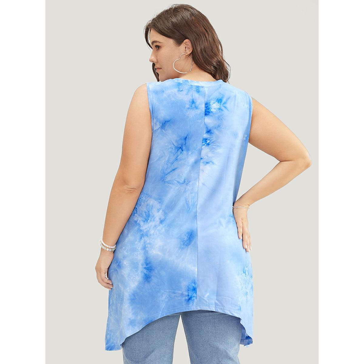 Plus Size Floral & letter Print Asymmetrical Hem Tie Dye Tank Top Women LightBlue Casual Printed Dailywear Tank Tops Camis BloomChic 18-20/2X Product Image