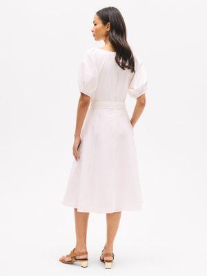 Linen Blend Puff-Sleeve Dress Product Image