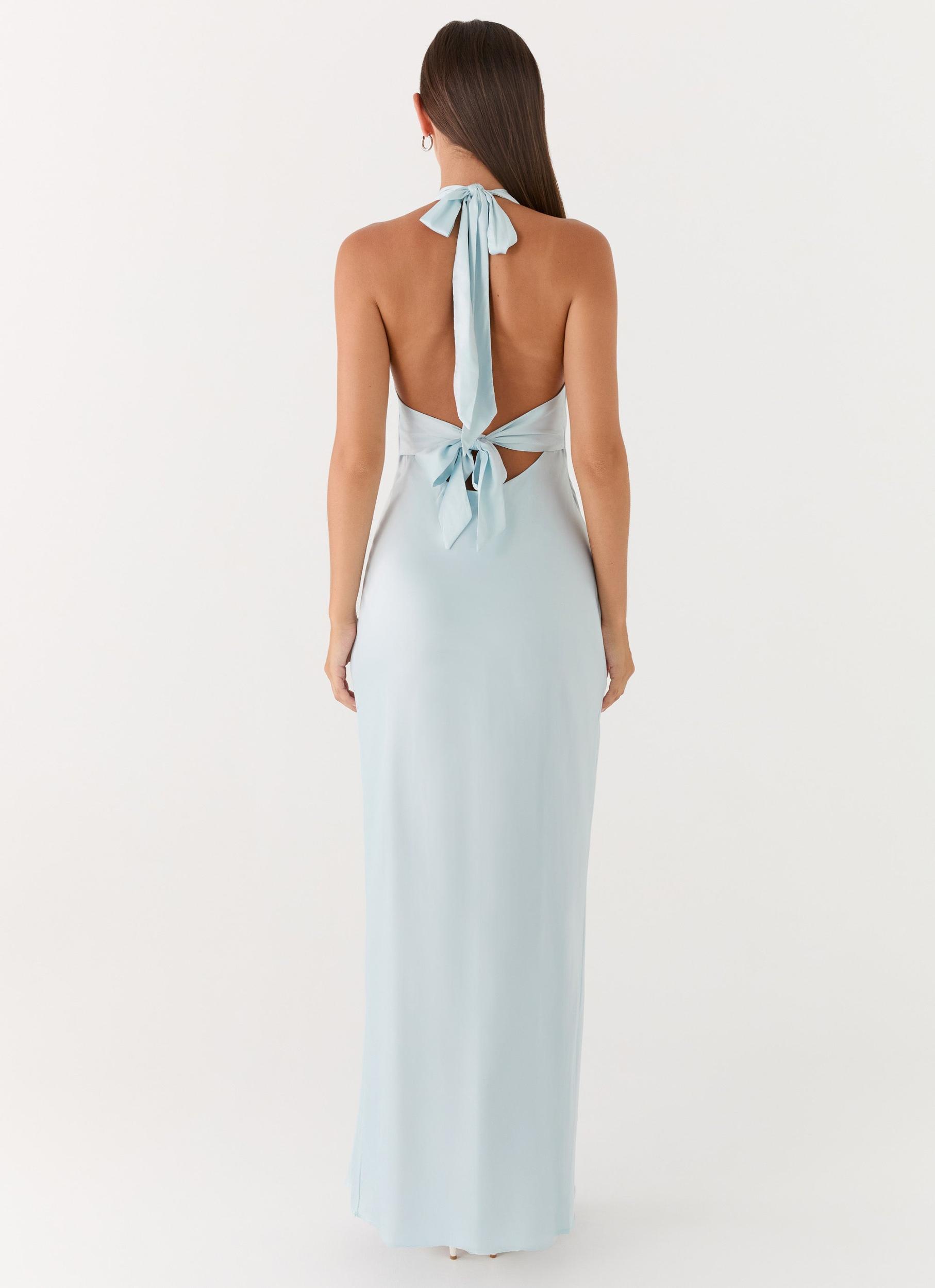 Heavy Hearted Satin Maxi Dress - Ice Blue Product Image