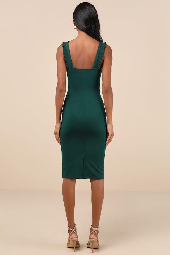 Persuasion Green Ruffled Bodycon Midi Dress Product Image