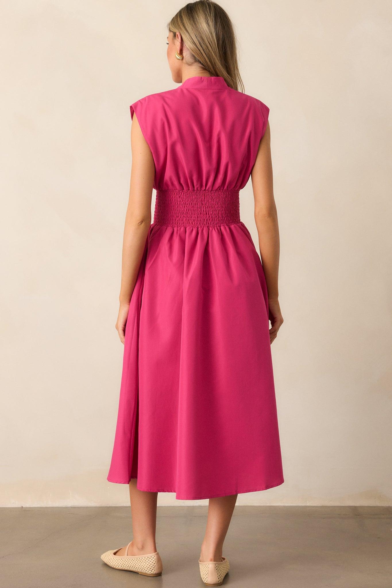 The Evette Magenta Pink Zip Front Midi Dress Product Image