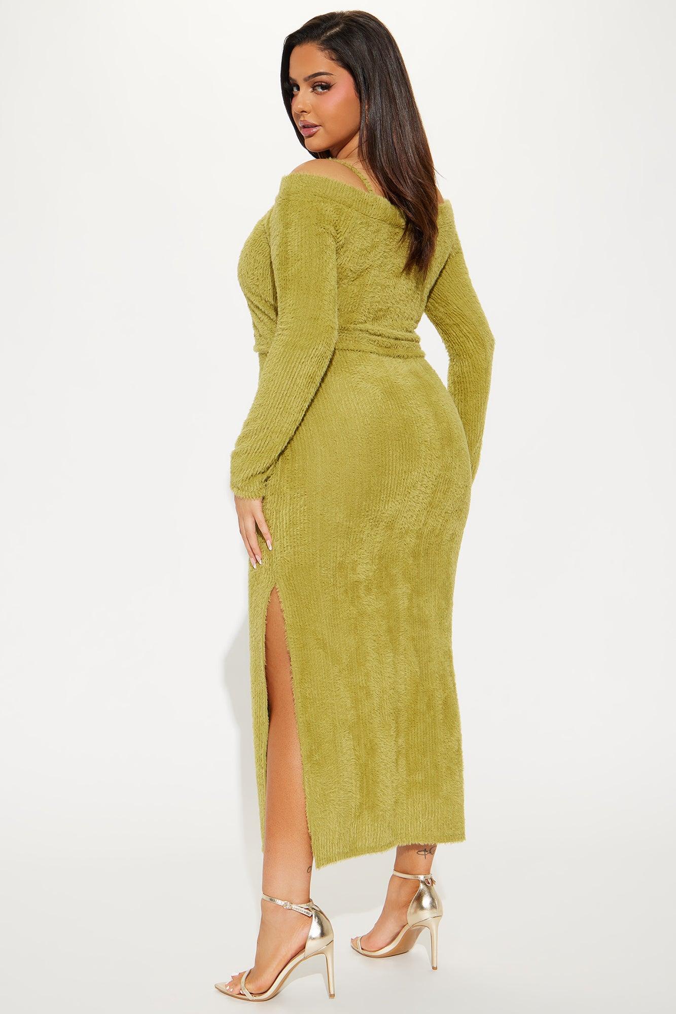 Fuzzy Feels Maxi Dress Set - Chartreuse Product Image