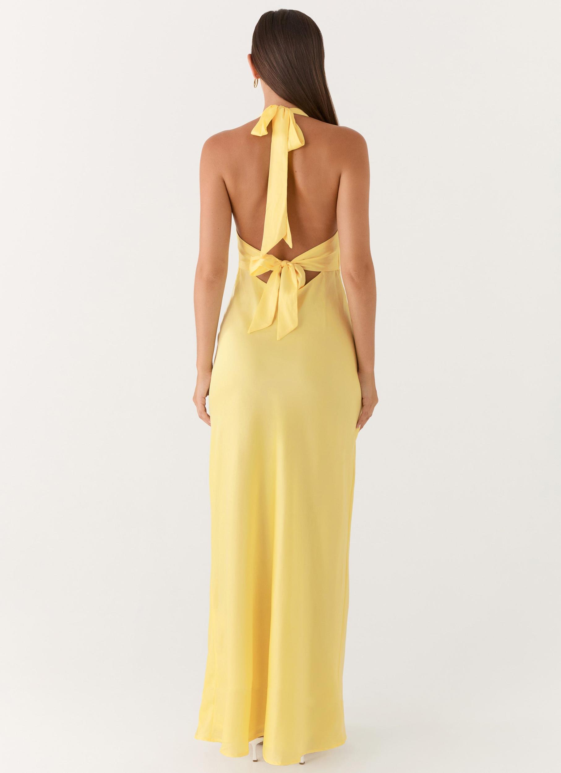 Heavy Hearted Satin Maxi Dress - Lemon Product Image