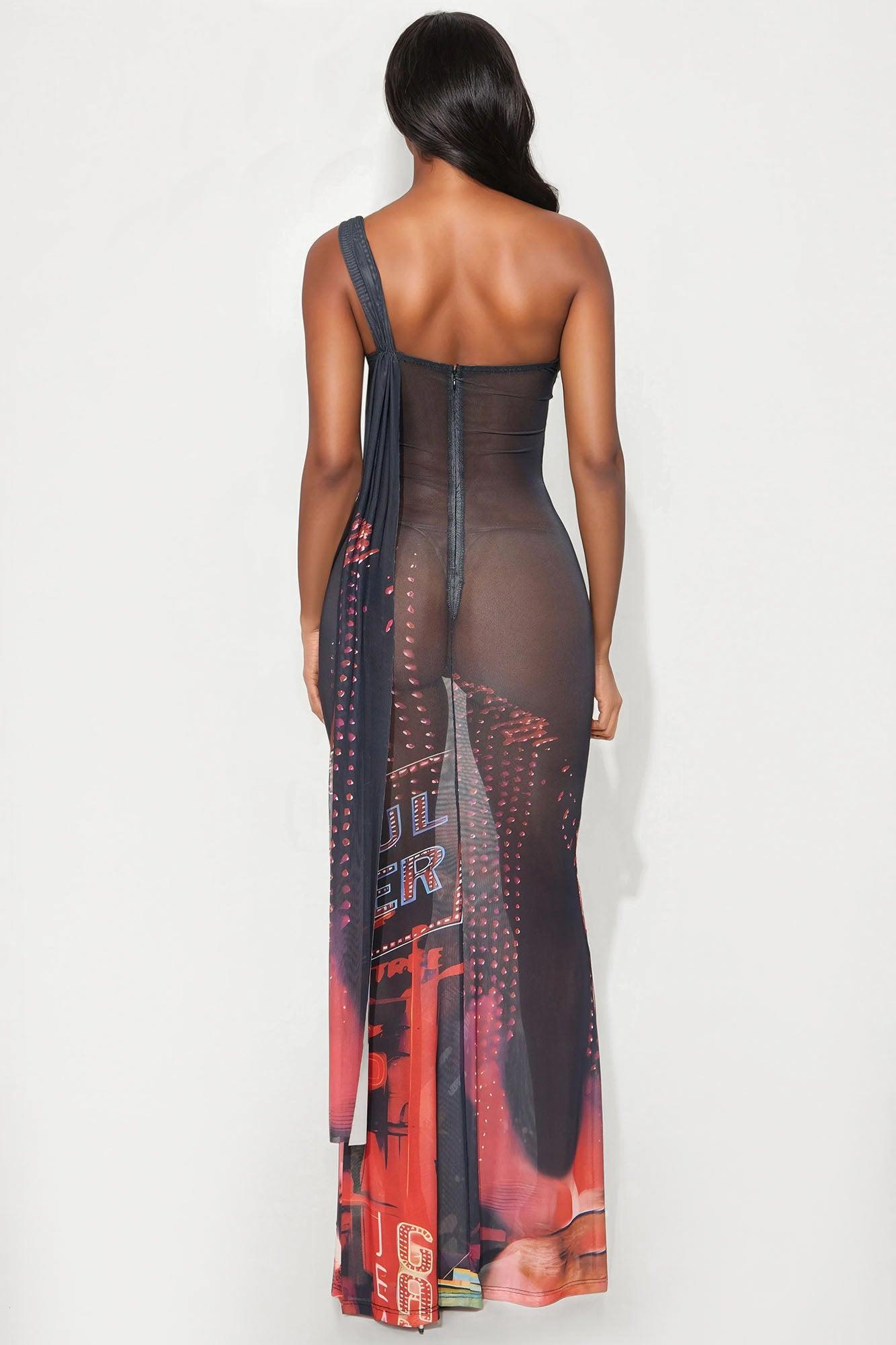 City Nights Mesh Cut Out Maxi Dress - Black/combo Product Image