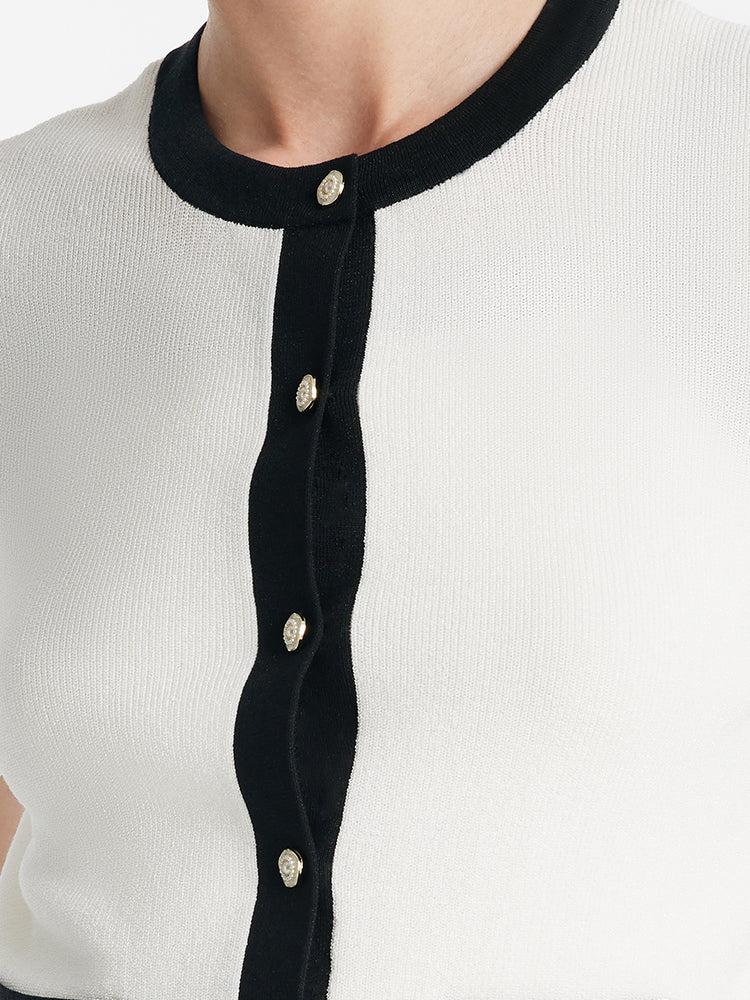 Contrast Trim Knitted Cardigan And Camisole Two-Piece Set Product Image