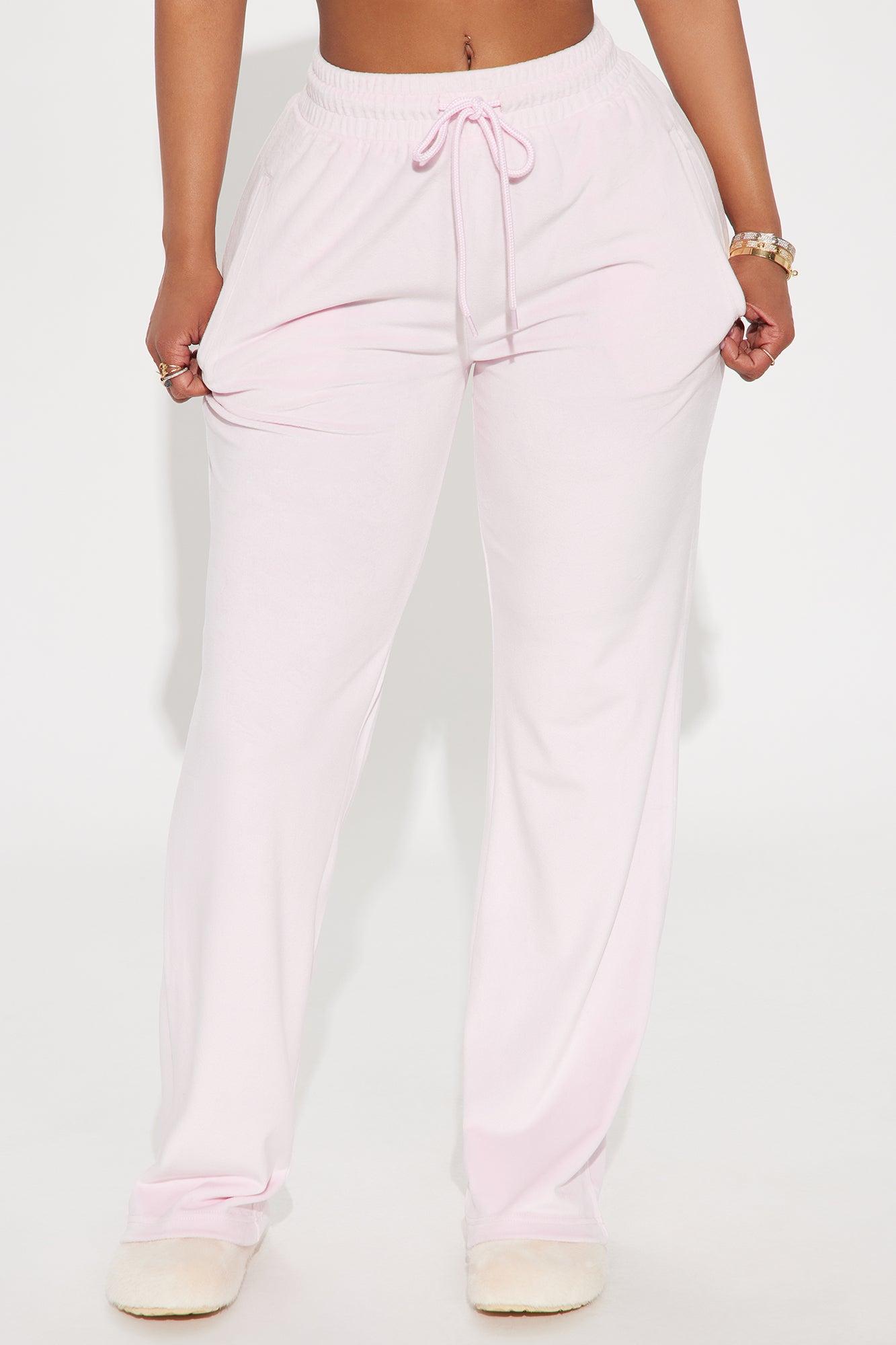 Von Dutch Velour Wide Leg Pant - Light Pink Product Image