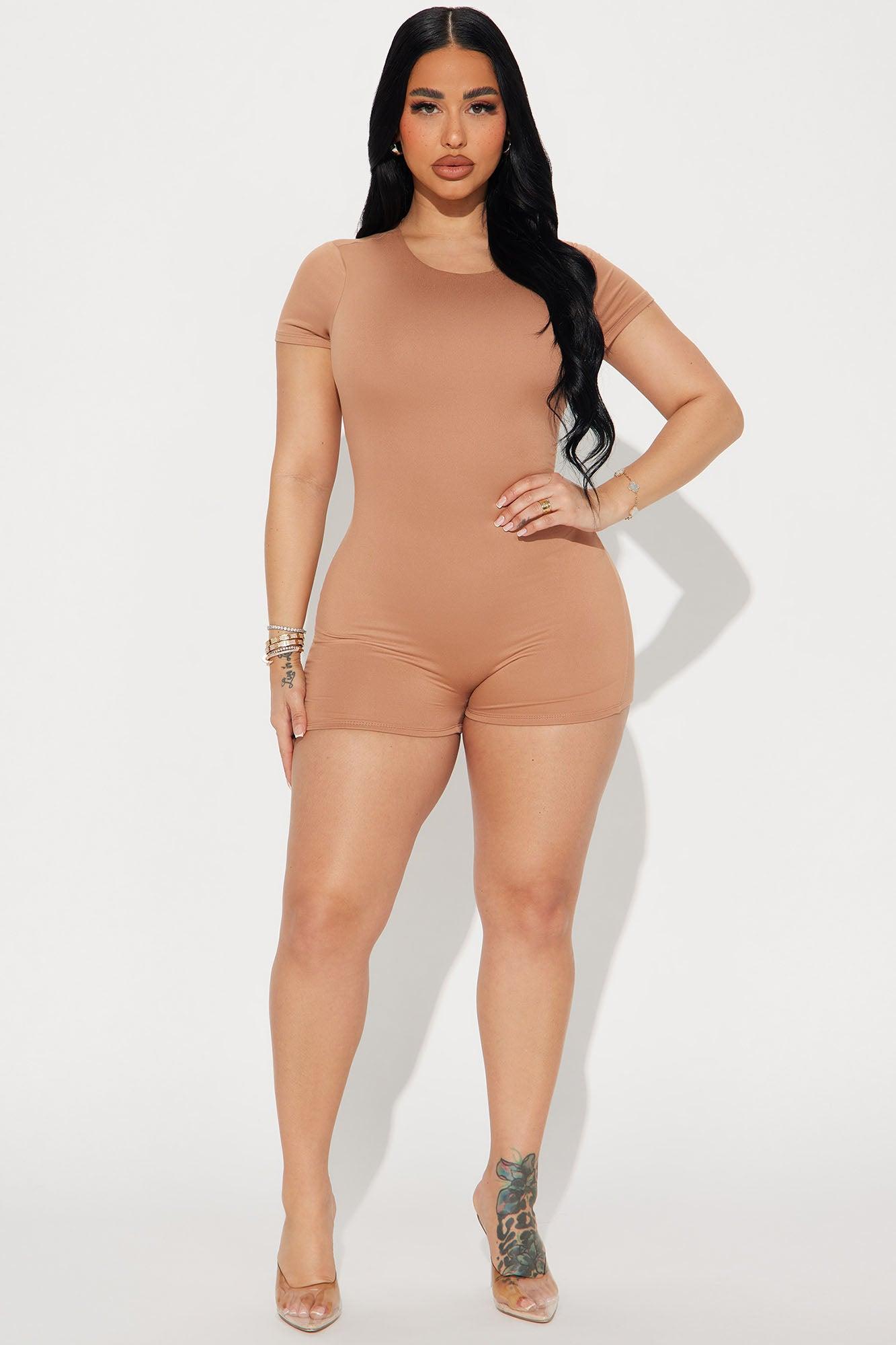Ericka Double Lined Romper - Tan Product Image
