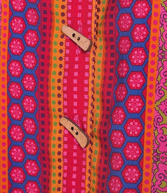 Ali Miles Woven Printed Wire Neck 3/4 Roll-Tab Sleeve Button Front Tunic Product Image