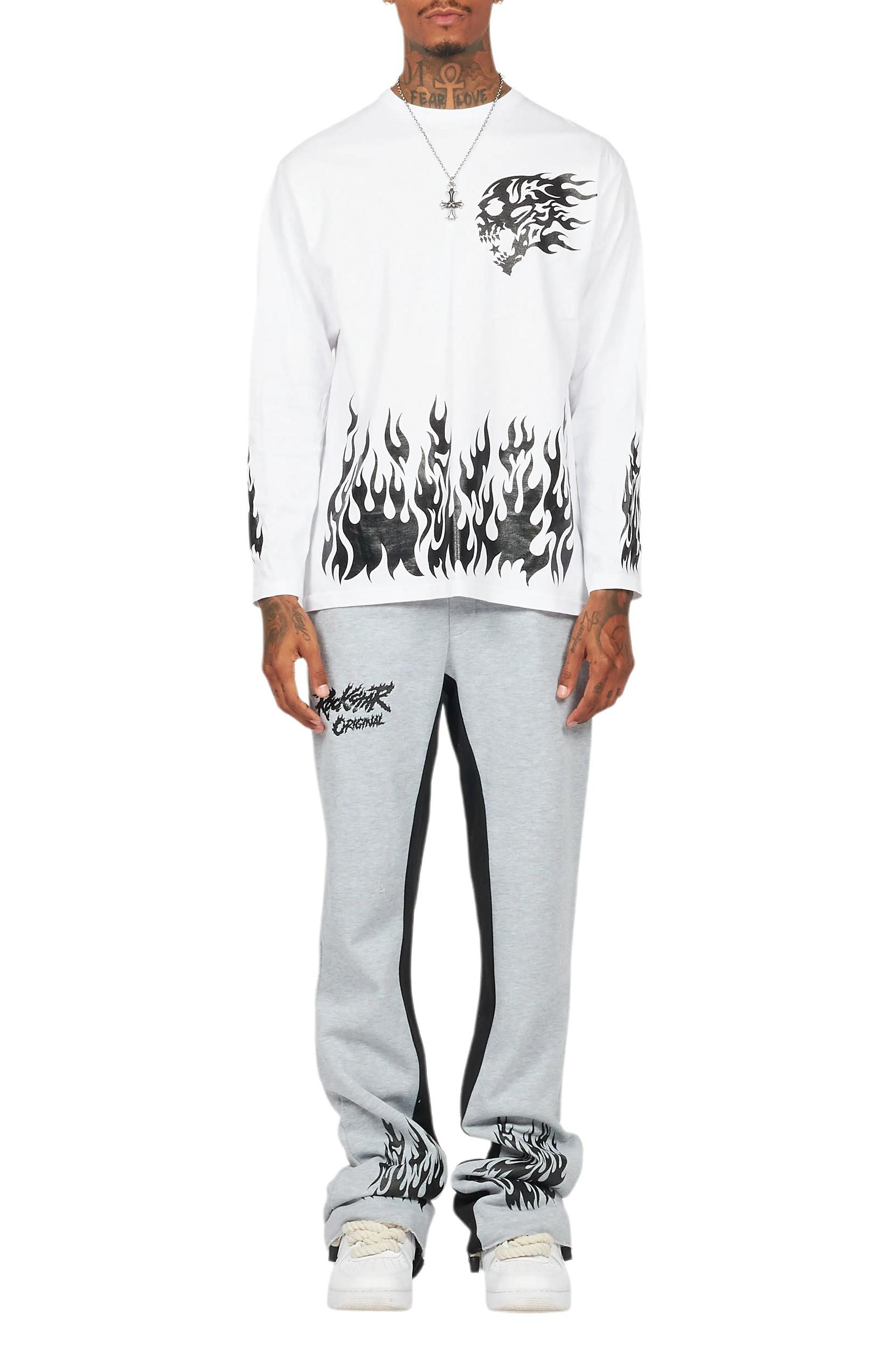 Bubble White/Grey Long Sleeve T-Shirt/Baggy Pant Set Male Product Image