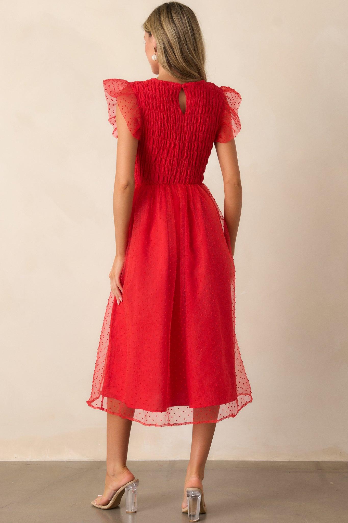 Heart On Fire Red Polka Dot Midi Dress Product Image