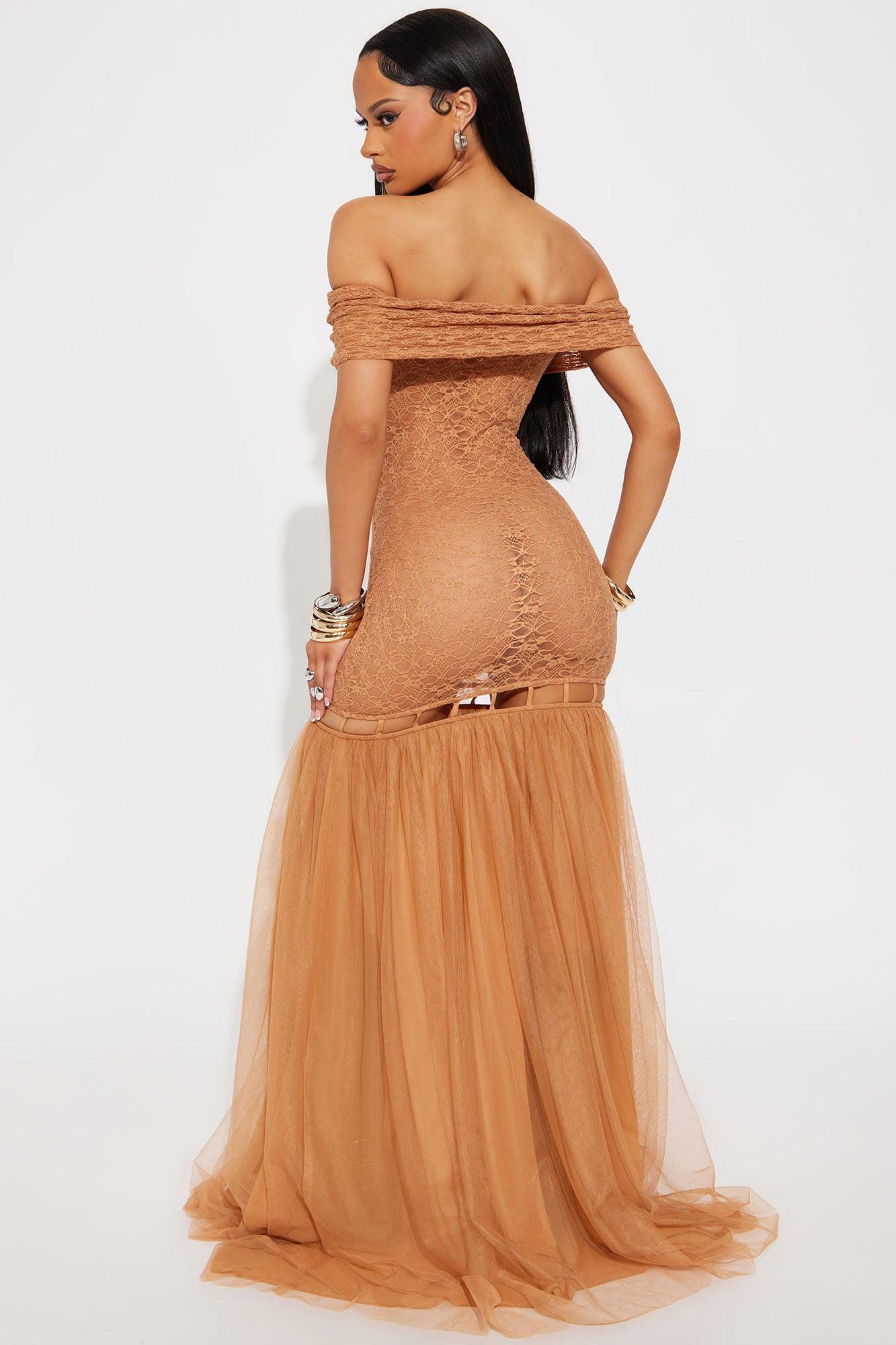 Under The Desert Sun Crochet Maxi Dress - Tan Product Image