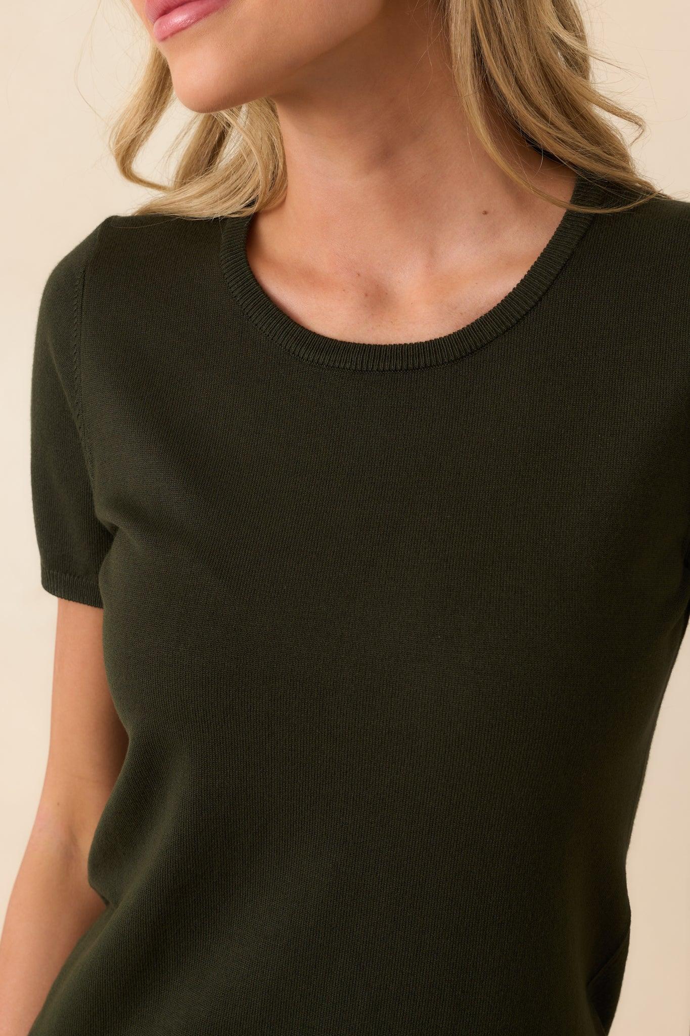Cross Your Mind Dark Green Short Sleeve Sweater Top L / Dark Green Product Image
