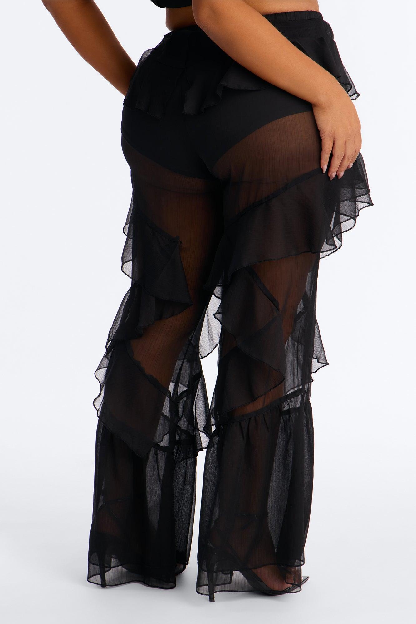 Twisted Rules Ruffle Flare Pant 33″ - Black Female Product Image