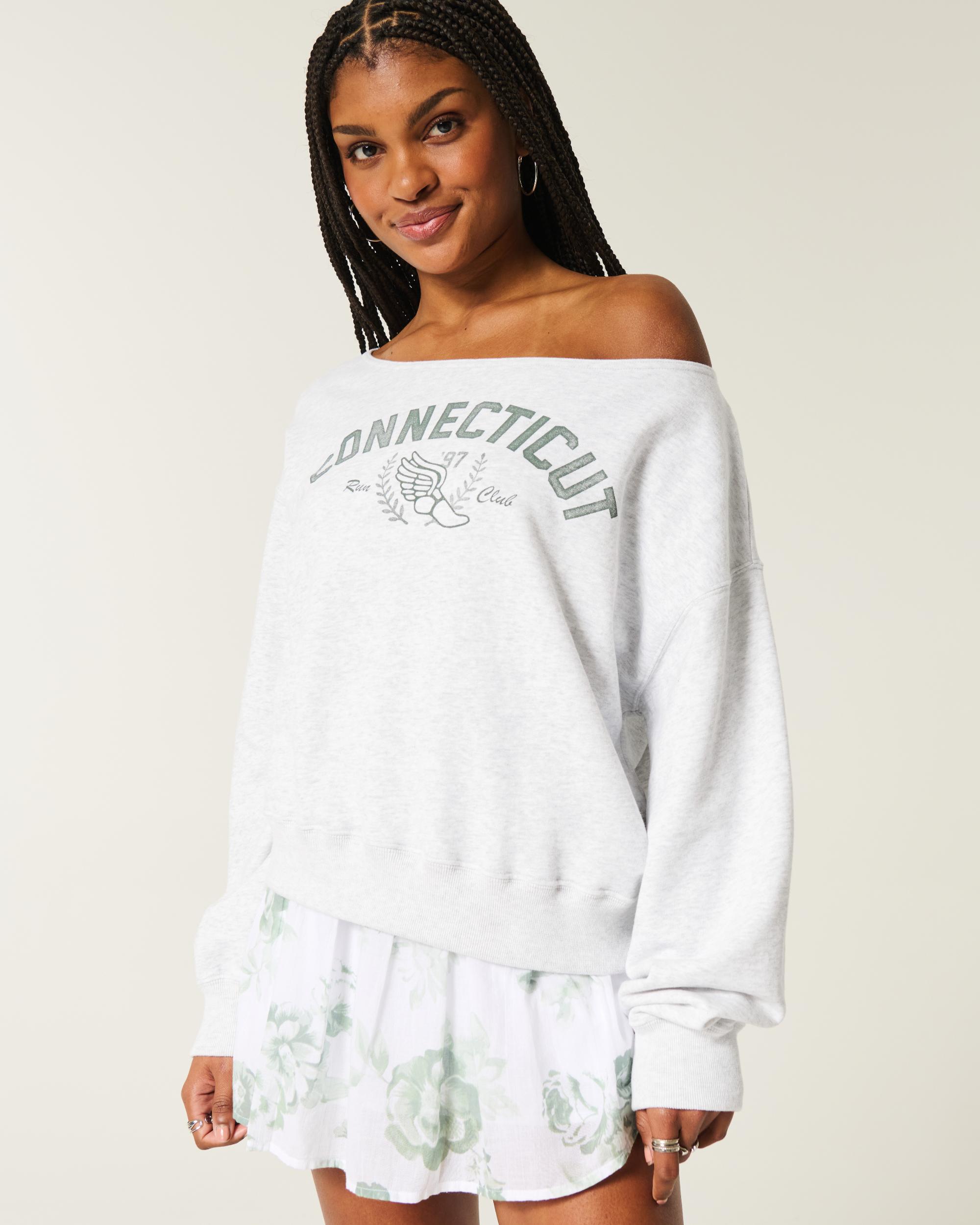 Easy Off-the-Shoulder Boston Sports Graphic Sweatshirt Product Image