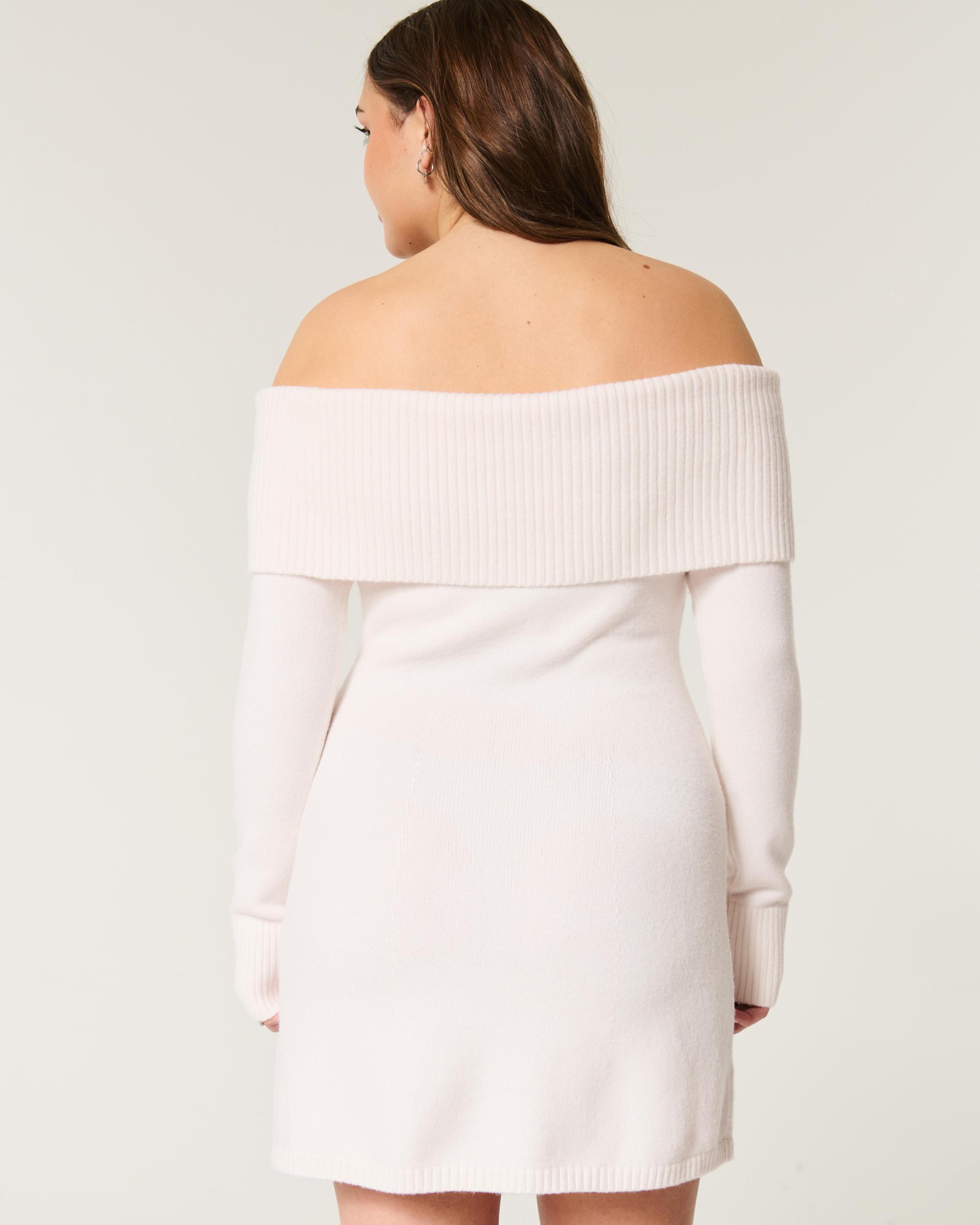 Off-the-Shoulder Skater Sweater Dress Product Image