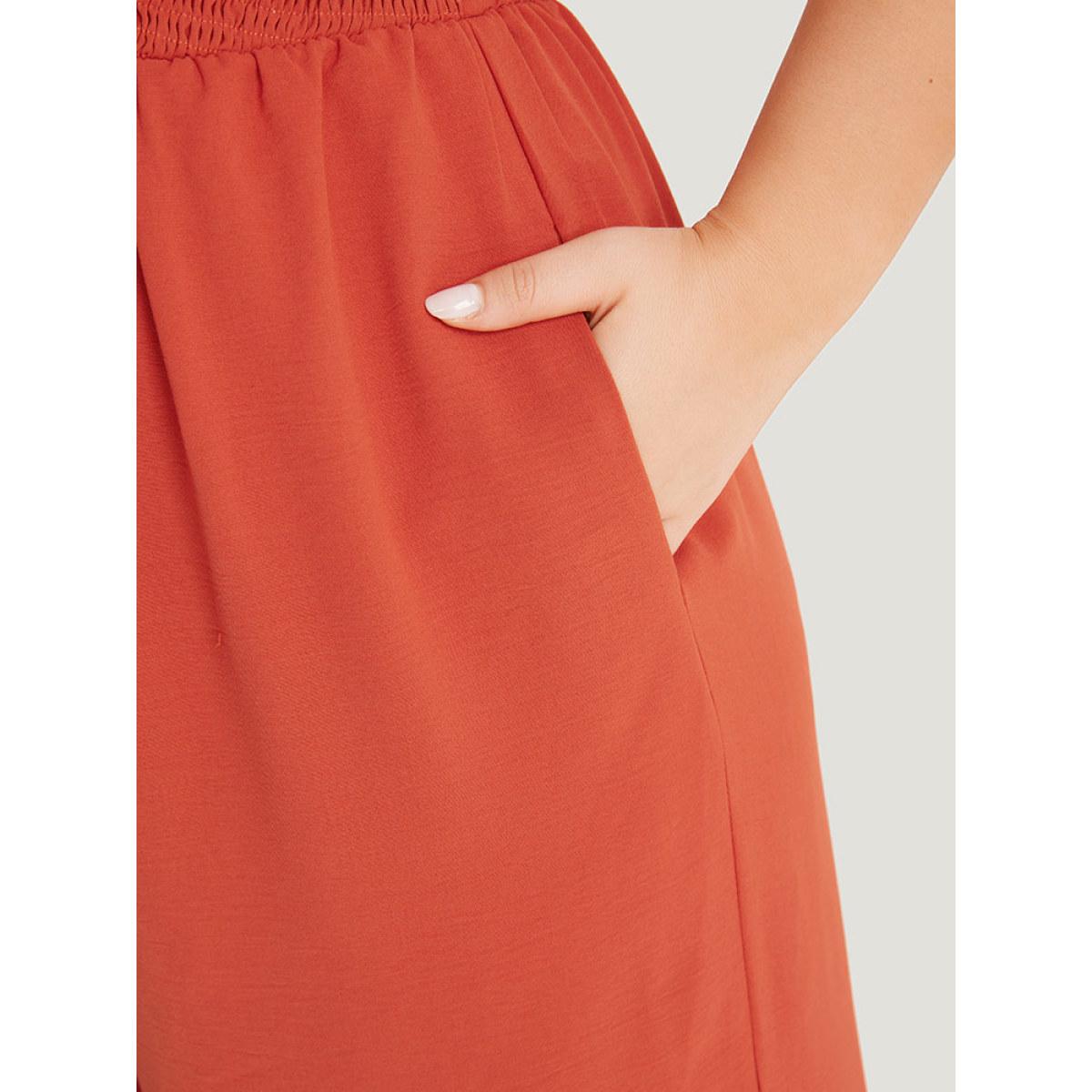 Plus Size Rust plain Gathered Shirred Pocket Cami Jumpsuit Women Elegant Sleeveless Spaghetti Strap Dailywear Loose Jumpsuits BloomChic 28/5X Product Image