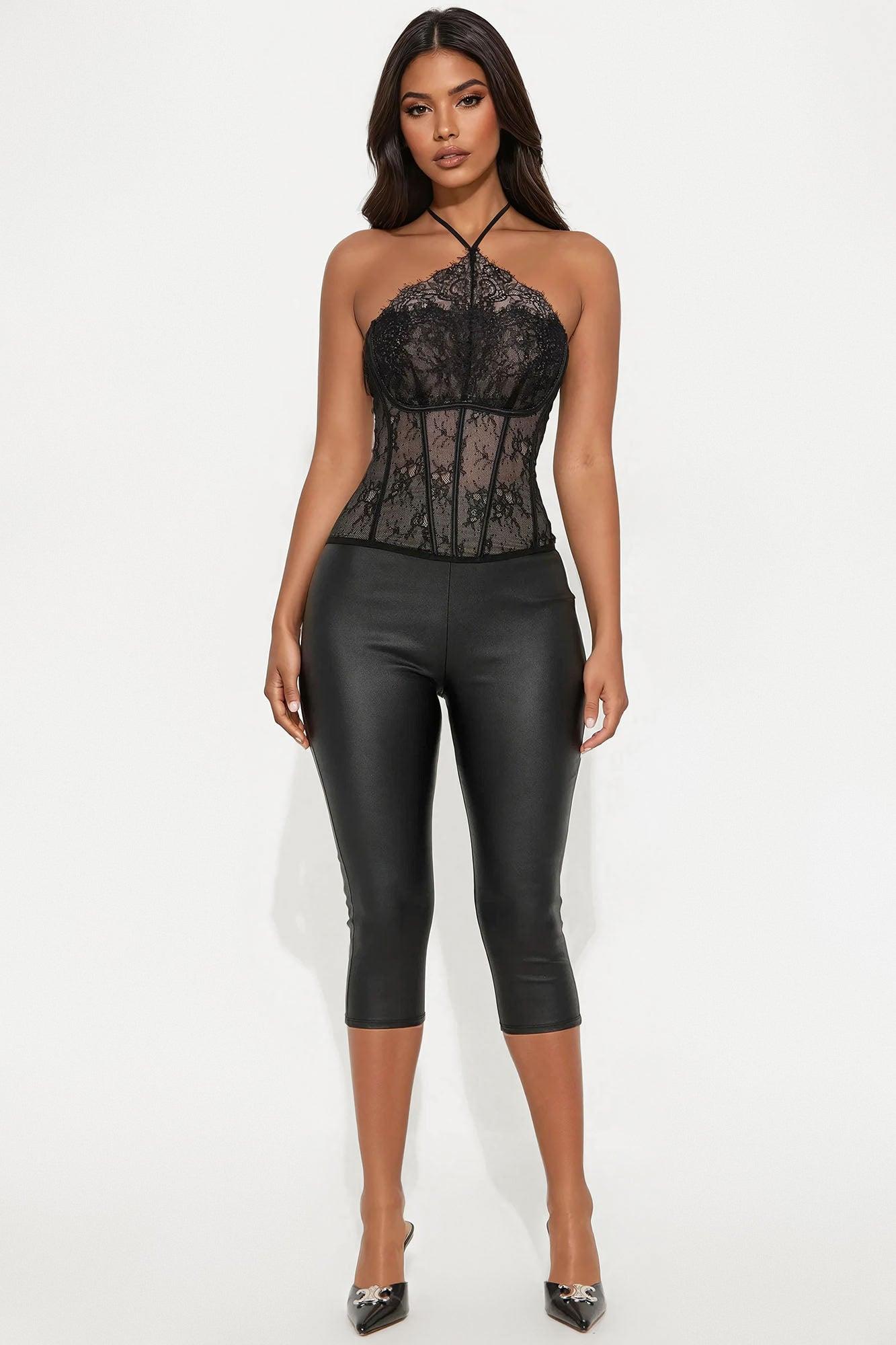 Lace Corset Halter Top - Black Product Image