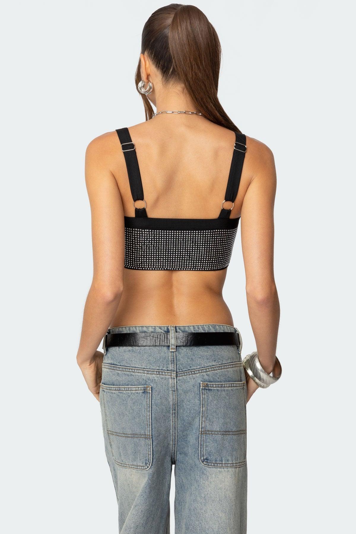 Rhinestone Ribbed Crop Top Product Image